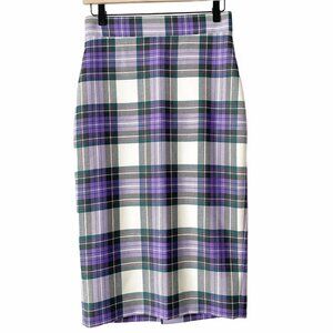 Giada Benincasa Ciao Amore 100% Wool Purple Plaid Pencil Skirt Medium